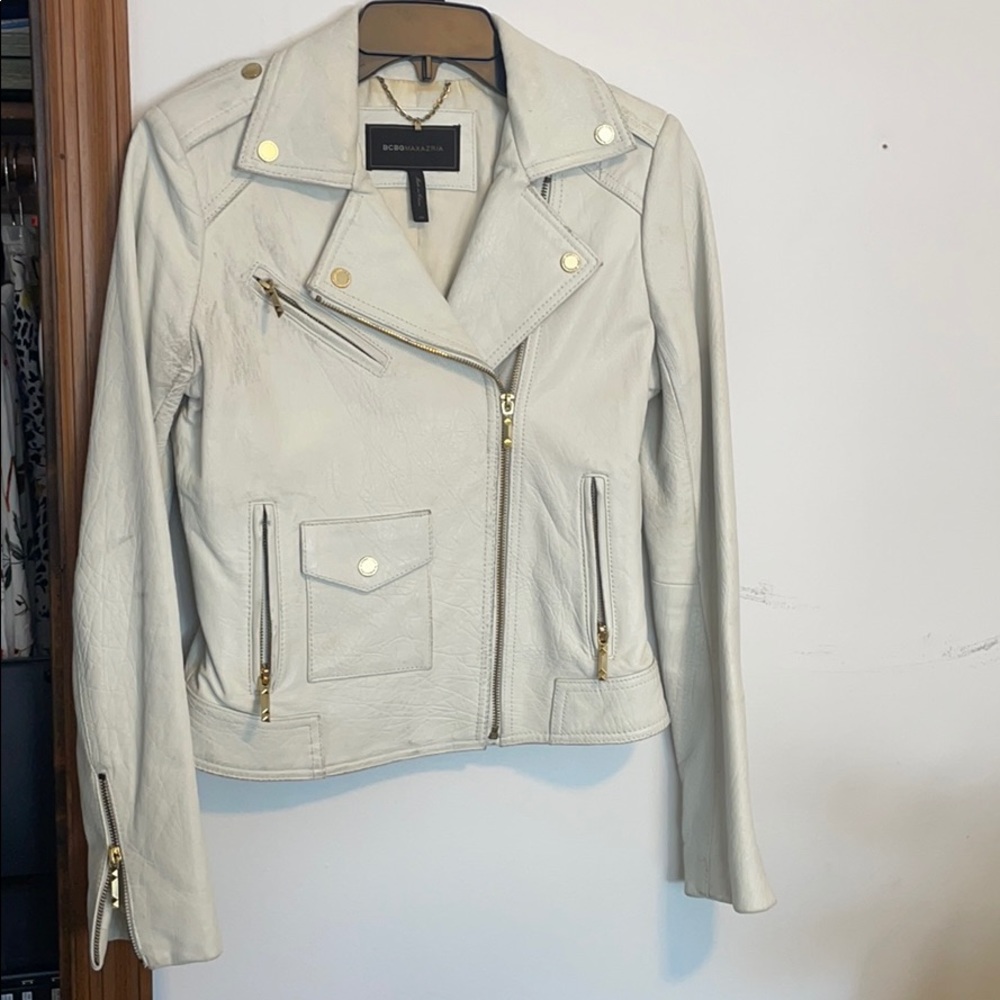 BCBG MAXAZRIA SOLD white leather biker jacket